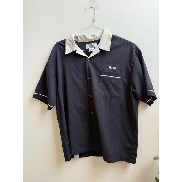 Vintage Black Embroidered Bowling Shirt City Cafe Rockabilly Size Large - Picture 2 of 5